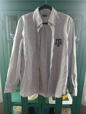 Striped Texas a&m Button-Down Shirt - White & blue - size m - EUC